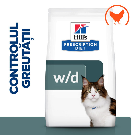 Hill’s Prescription Diet Feline w/d – hrană uscată dietetică pentru pisici (control greutate și suport digestiv), 1,5 kg